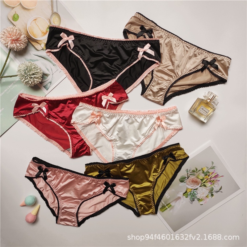 ĐỦ MÀU_QUẦN LÓT NỮ SEXY LỤA SATIN CAO CẤP ĐÍNH NƠ DỄ THƯƠNG