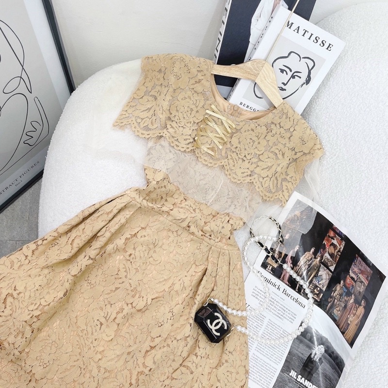 ĐẦM REN MIDI PHỐI LƯỚI ĐAN DÂY