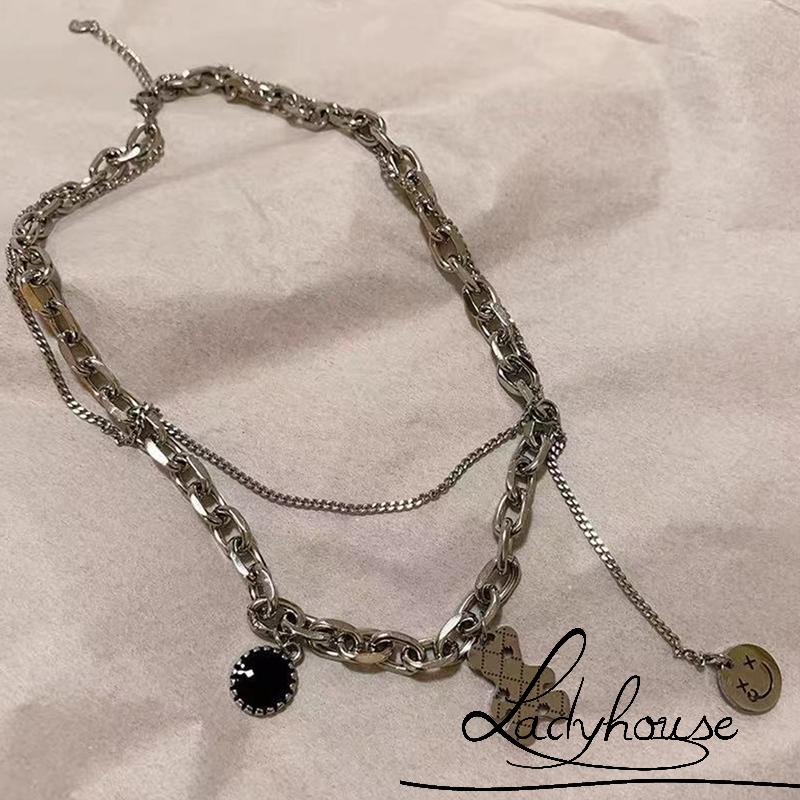 Vòng cổ Hai Lớp Mặt Gấu Mặt Cười Đơn Giản Dành Cho Nữ