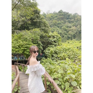Váy Tiểu Thư Trắng Trễ Vai Vintage Đầm tiểu thư Maxi