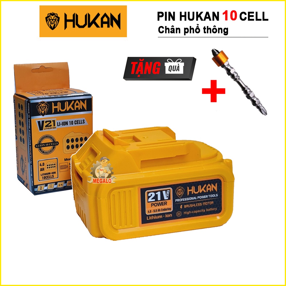 Pin máy khoan Hukan 10 cell 21V chân pin phổ thông dung lượng cao 4.0Ah, megalo chính hãng