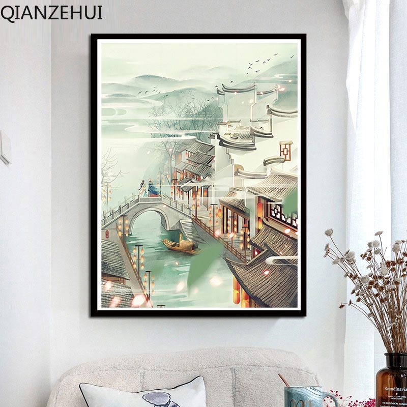 Bộ Tranh Thêu Chữ Thập 11CT DIY Hình Phong Cảnh Đẹp Mắt