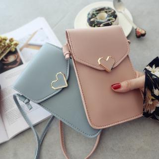 5 Colors Transparent Touch Screen Mobile Phone Bag/ Heart-Shaped Messenger Bag/ Women's Simple Cross Body Shoulder Phone Purse