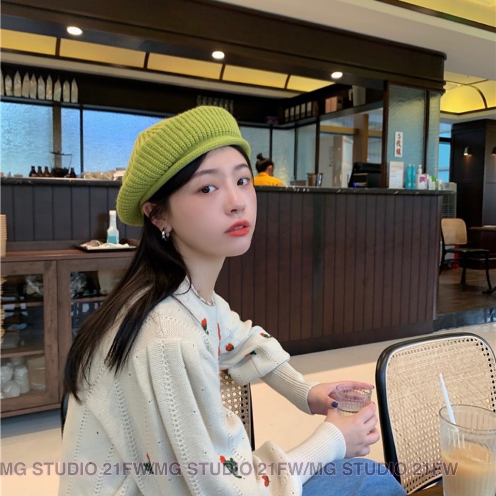 Mugua Sản Phẩm MG STUDIO / Mũ Beret Len Dệt Kim Màu Kẹo Ngọt Siêu Ngọt Ngào Thời Trang Thu Đông Phong Cách Hàn Quốc Cho Nữ Giới