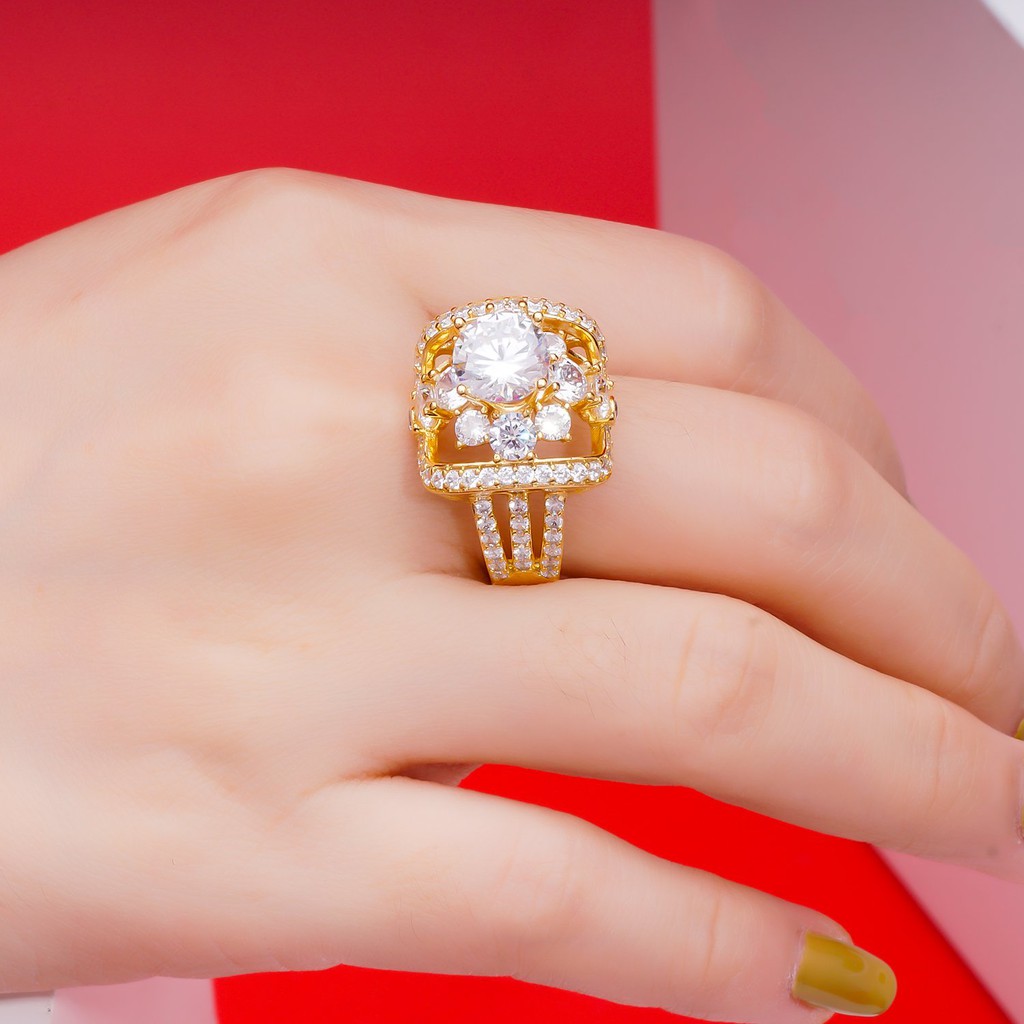 Nhẫn nữ UHA mạ vàng 18K đính đá CZ N549152-140