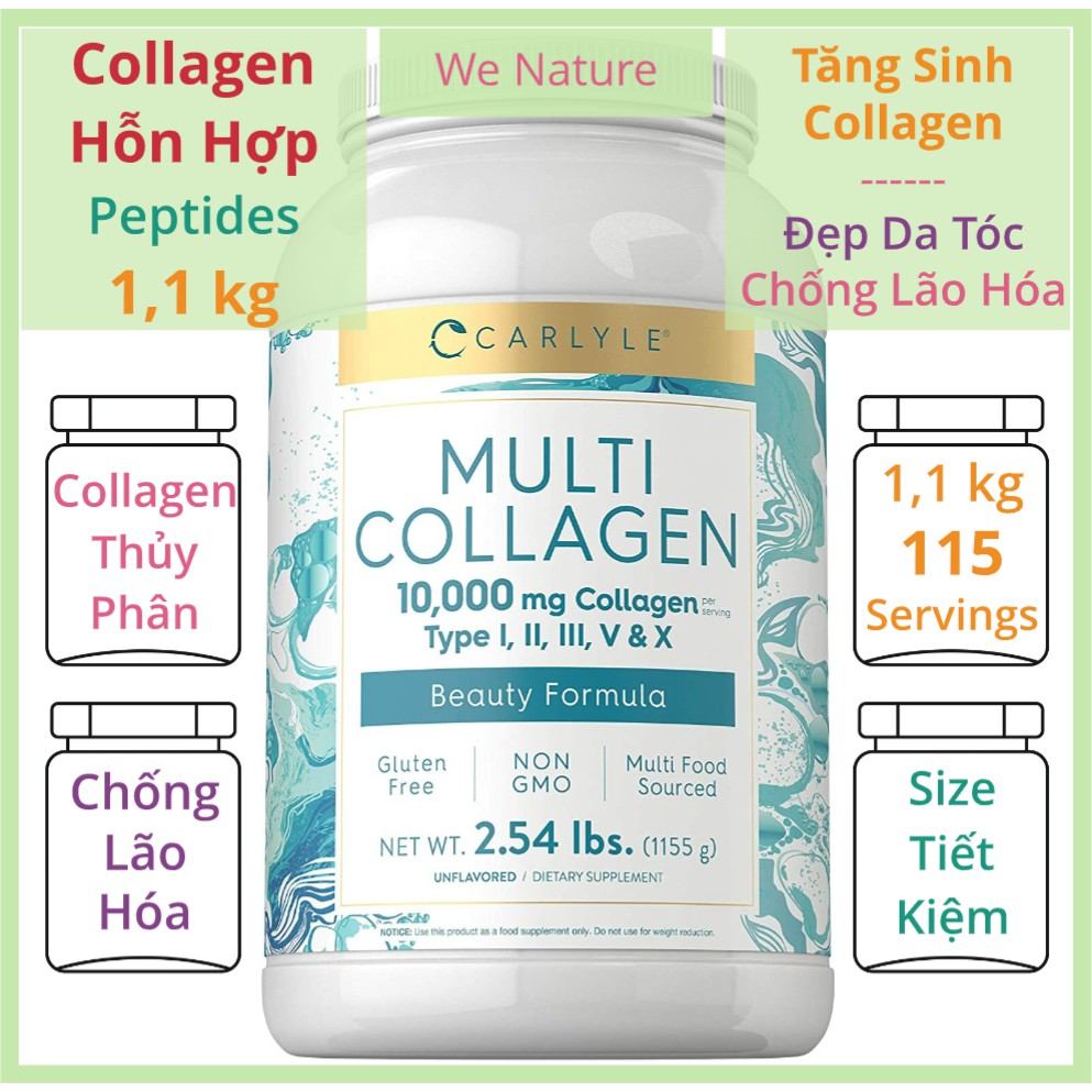Collagen Hỗn Hợp Thủy Phân - 1,1 kg - Chống Lão Hóa - Căng Mọng Đẹp Da - Multi Collagen - Marine Collagen