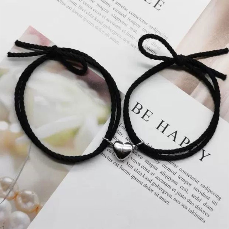 Set 2 Vòng Tay Dây Bện Mặt Hình Trái Tim Từ Tính Phù Hợp Cho Cặp Đôi / Bạn Thân