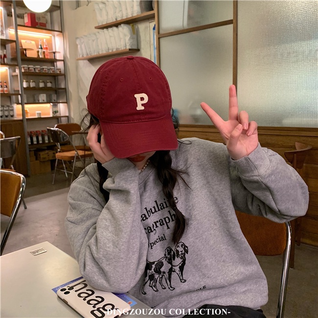 Nón lưỡi trai cotton mềm mại thêu chữ P phong cách Hàn Quốc trẻ trung