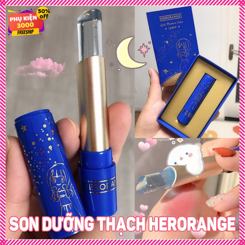 Son thạch herorange dưỡng môi nhũ vàng có màu dành cho học sinh cấp 2 rẻ đẹp an toàn không chì dùng được cho bà bầu