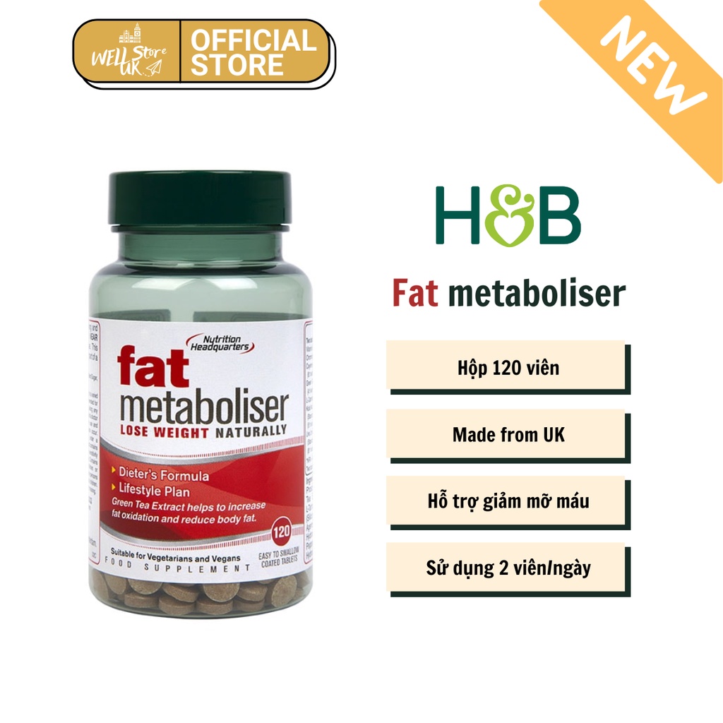 UK- Viên uống hỗ trợ giảm cân từ Trà xanh Fat Green Tea Metabol giúp bạn cân bằng cơ thể, đào thải mỡ thừa lọ 120v
