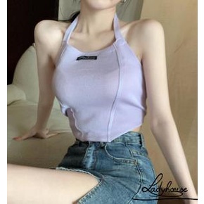 Áo tank top dệt kim không tay in chữ gợi cảm cho nữ