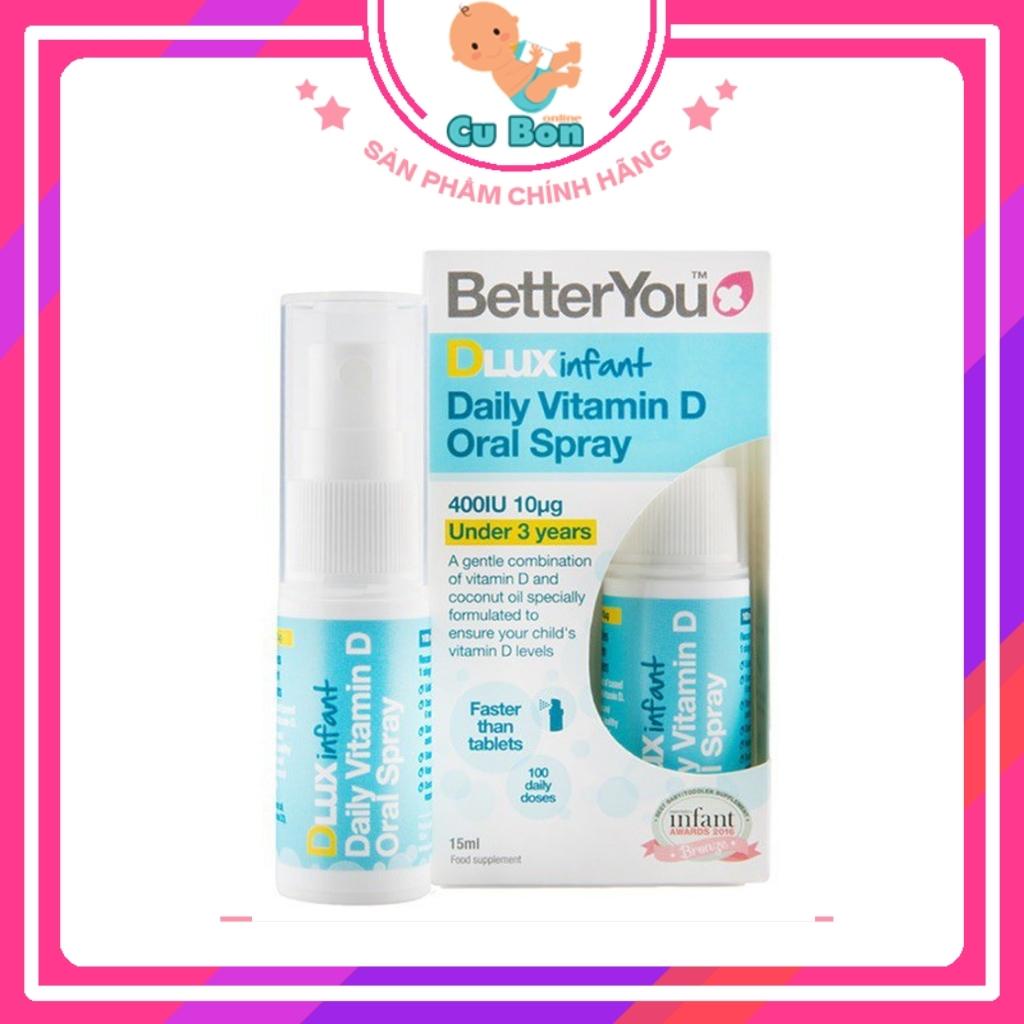 Vitamin D3 Dlux betterYou dạng xịt 15ml của Anh cho trẻ từ sơ sinh đến 3 tuổi giúp hấp thu ngay trong miệng thơm ngon