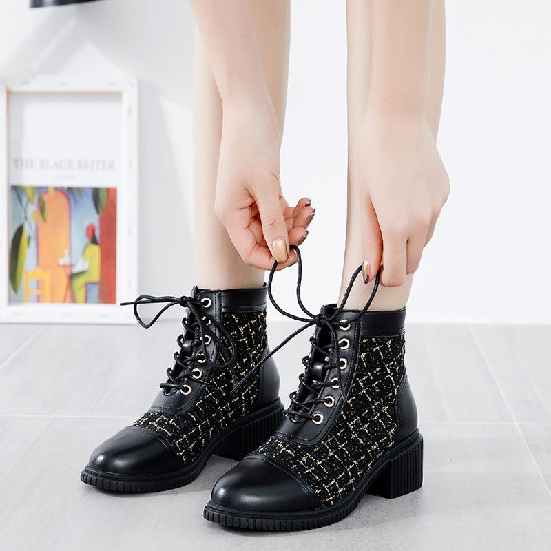 Girls' boots middle heel boots Korean fashion net red single shoes versatile casual boots women's shoes