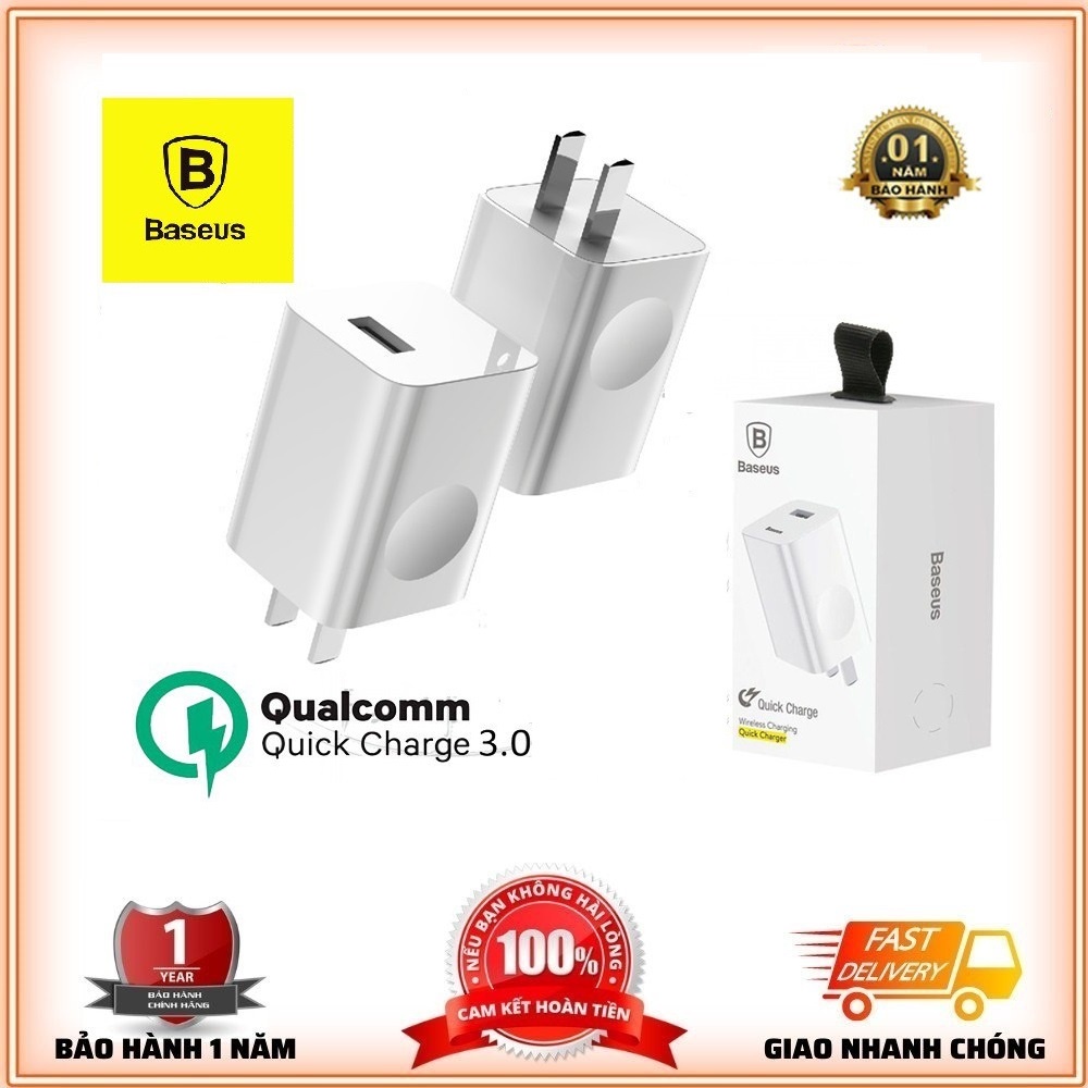 Cốc Sạc Nhanh Baseus 3A\24w Quick Charge 3.0, Chống Cháy Nổ - Cho Các Dòng phone/ pad/ Samsung/ XIaomi/ Oppo..vv