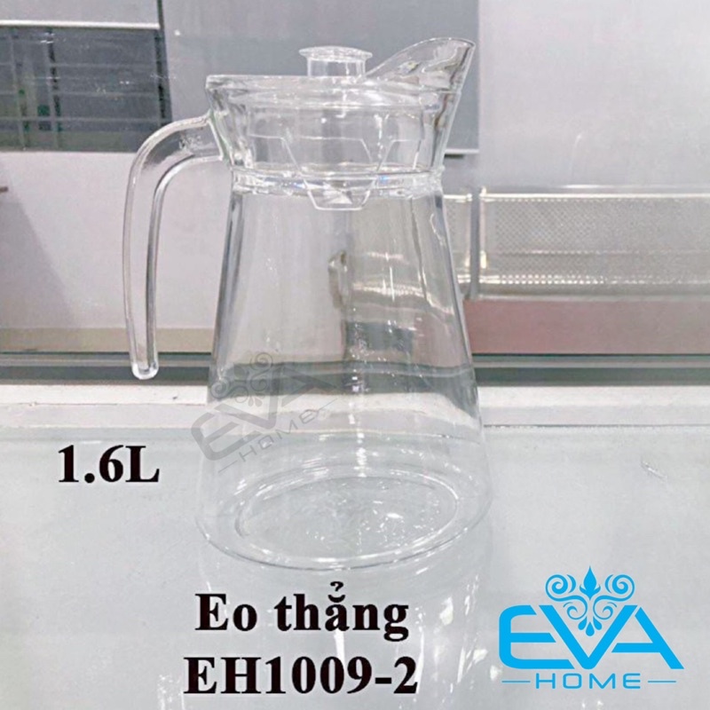 Bình Thuỷ Tinh Đựng Nước 1.6L Miệng Rót Dáng Eo Thẳng Quai Cầm EH1009 Glass Pitcher Modern Pot 1600 ML