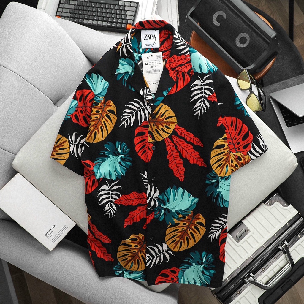 HÀNG VNXK - Áo sơ mi bông họa tiết mùa hè sôi động - dòng sơ mi cổ vest hoa trẻ trung Dáng OVERSIZE - ZR7A