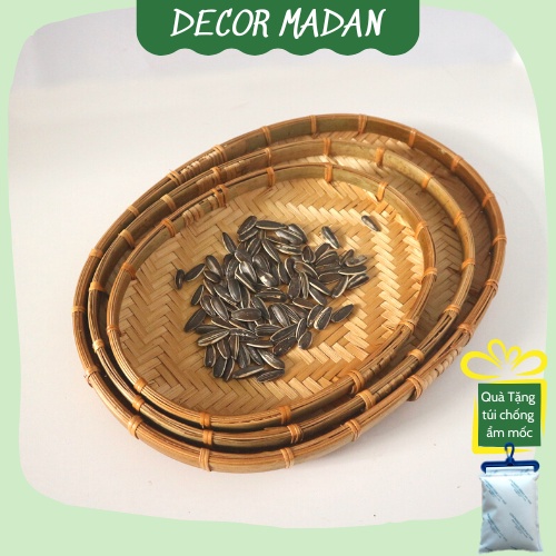Mẹt tre hình bầu đan viền mây đủ Size 20cm-60cm, phục vụ nhà hàng, trang trí  - MADAN