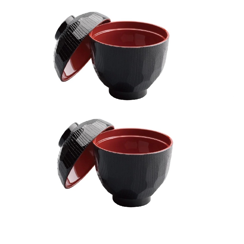 Daiso Chén Đen Có Nắp Yamanaka-Nuri 9.5Cm Soup Bowl With Lid Outside Black Inside Vermilion And Tortoise Shell Pattern