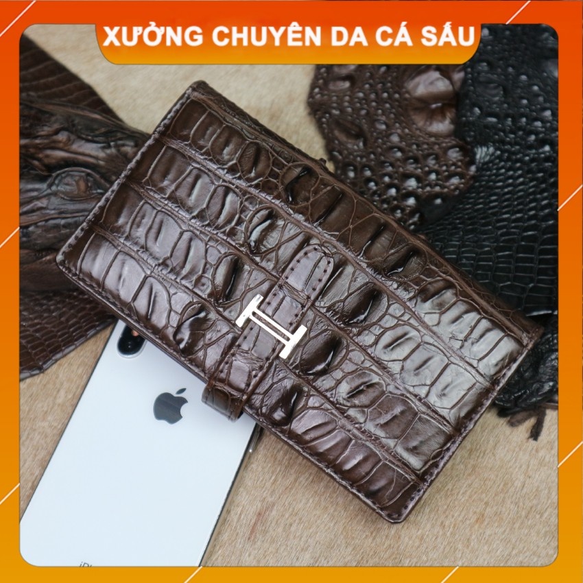 Ví Nữ Cầm Tay Da Cá Sấu Thật CW26-02 Màu Nâu {Giá Tại Xưởng Chuyên Da Cá Sấu Konavis} FADODA SHOP