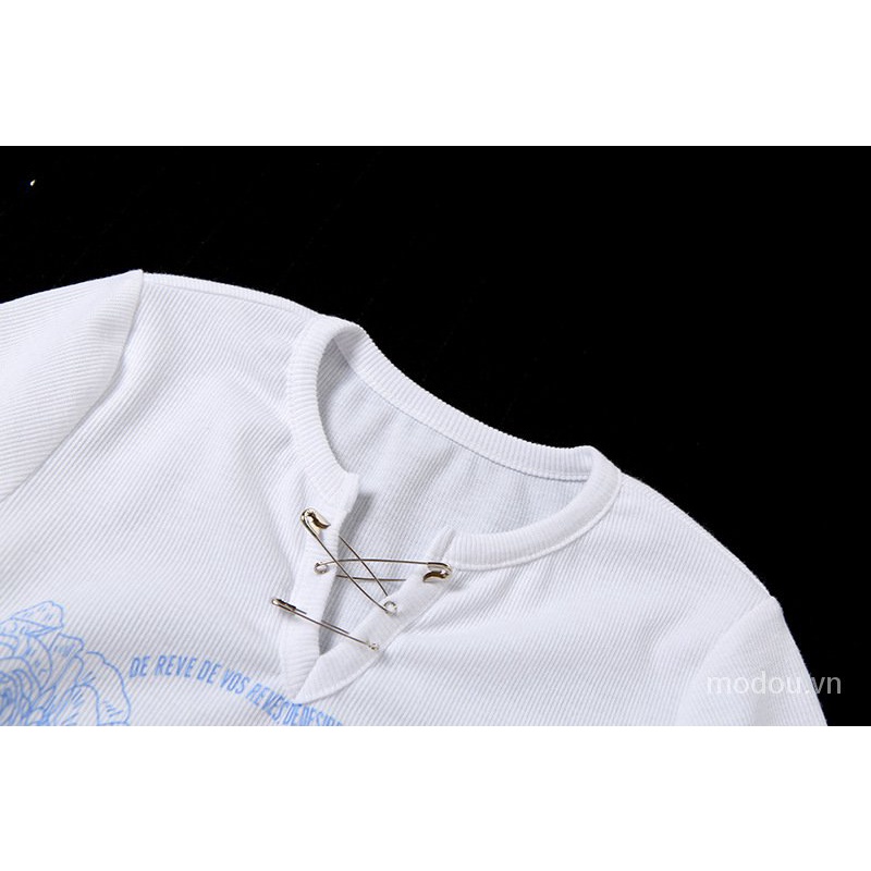 Áo Thun Cotton Nữ Cổ Chữ V In Họa Tiết