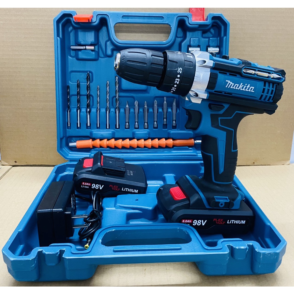 Máy khoan pin 98V loại 3 chức năng có búa - Chuyên Khoan tường, Khoan sắt, Khoan gỗ, Bắt vít