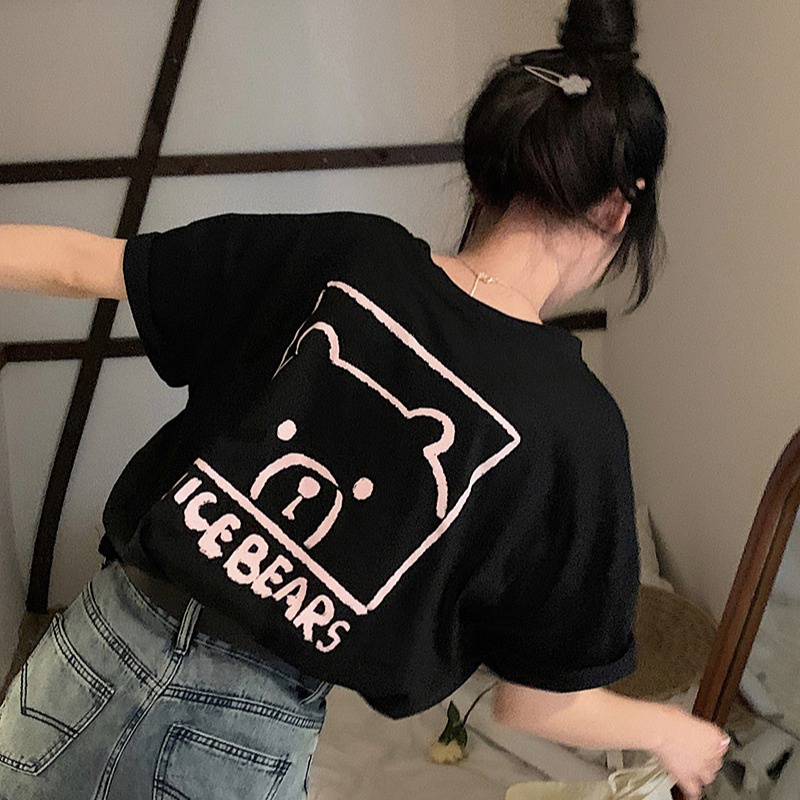 SUXI Áo Thun Tay Ngắn Cổ Tròn Form Rộng Phong Cách Hàn Quốc Cho Nữ