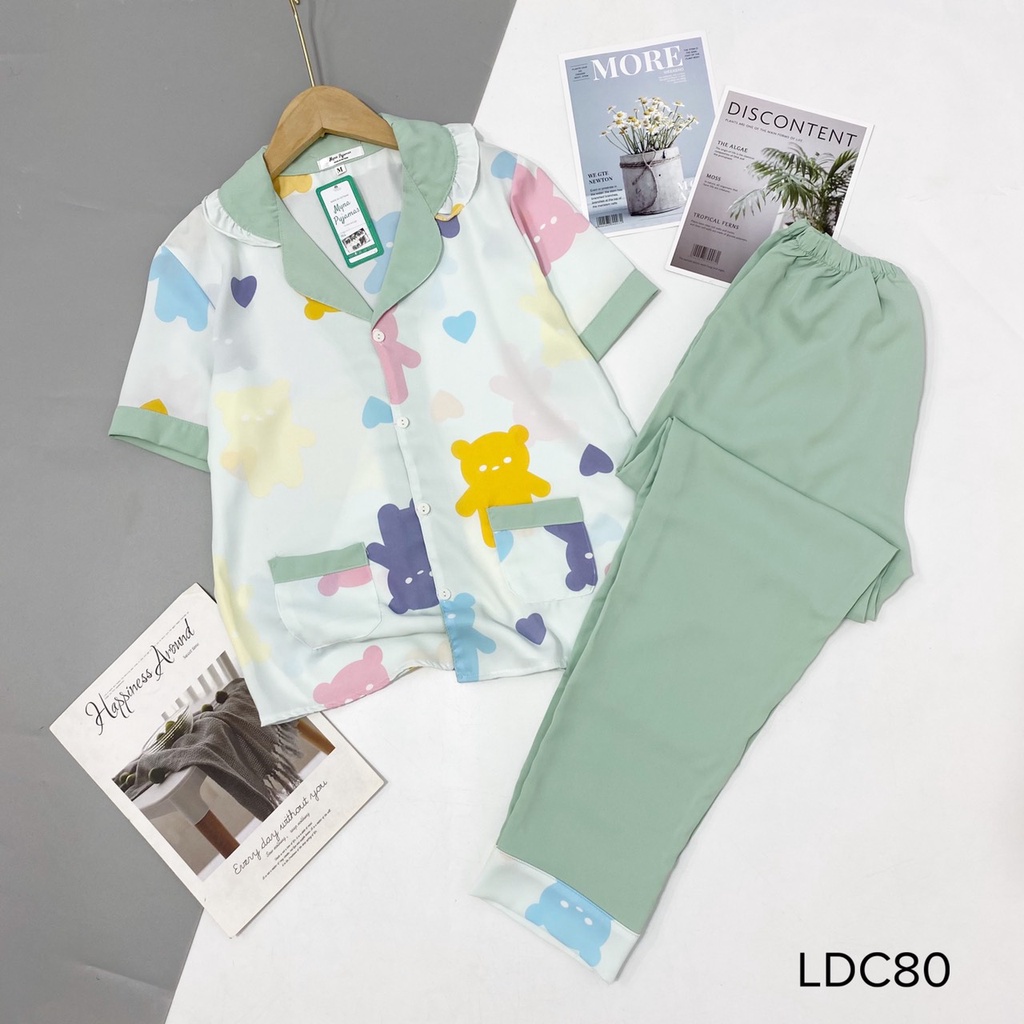 Bộ pijama lụa mango cộc dài cổ bèo