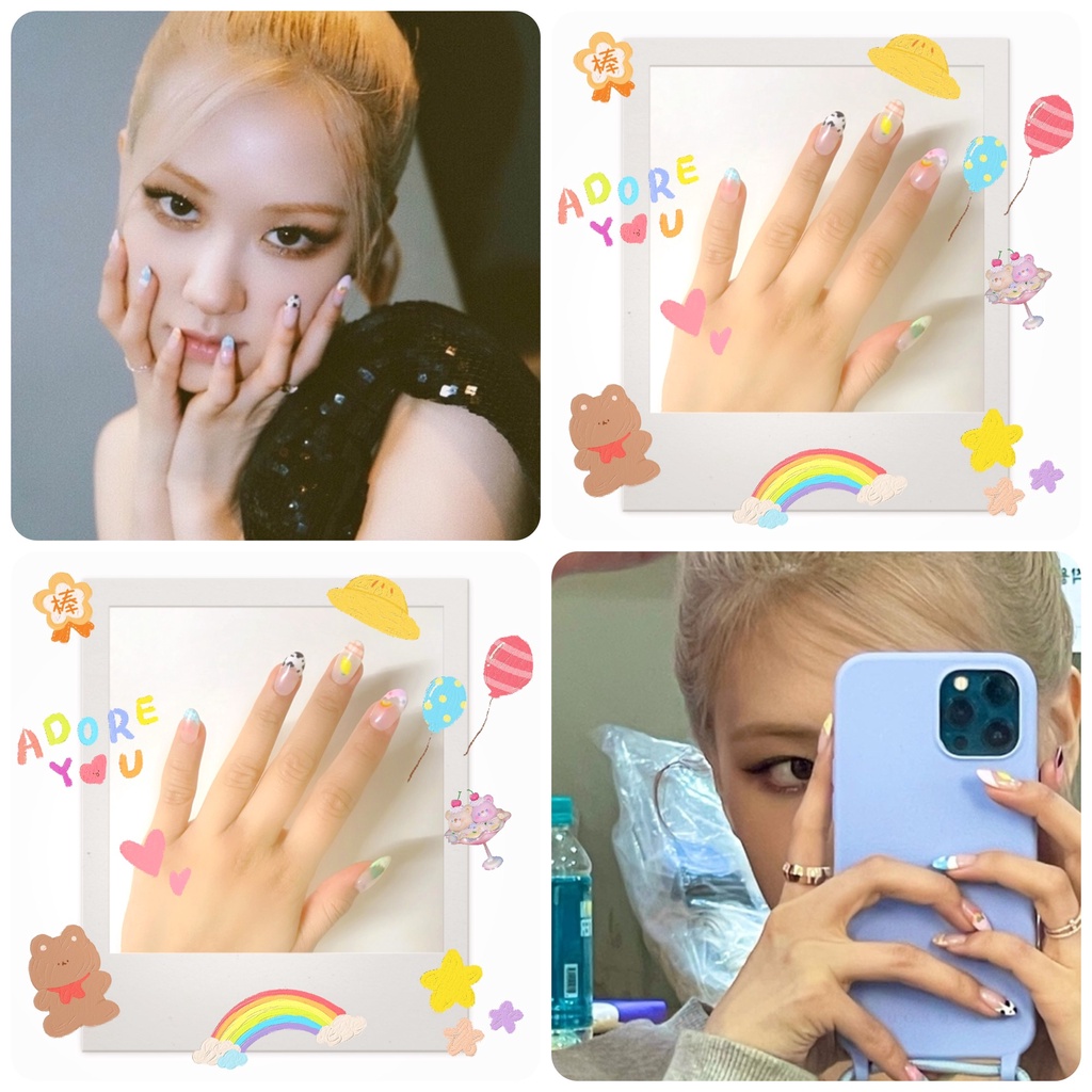 (Ảnh thật)Set Nailbox Rosé BlackPink On The Ground -R- Móng giả úp Nail kpop