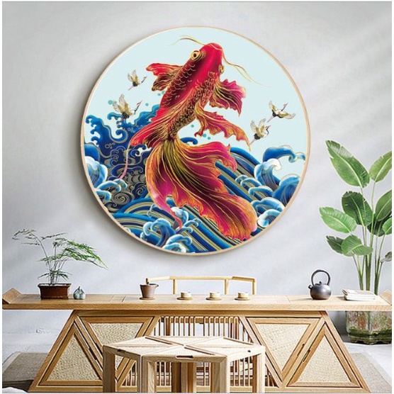 tranh thêu chữ thập cá DX1014 - 50*50 - tranh chưa thêu