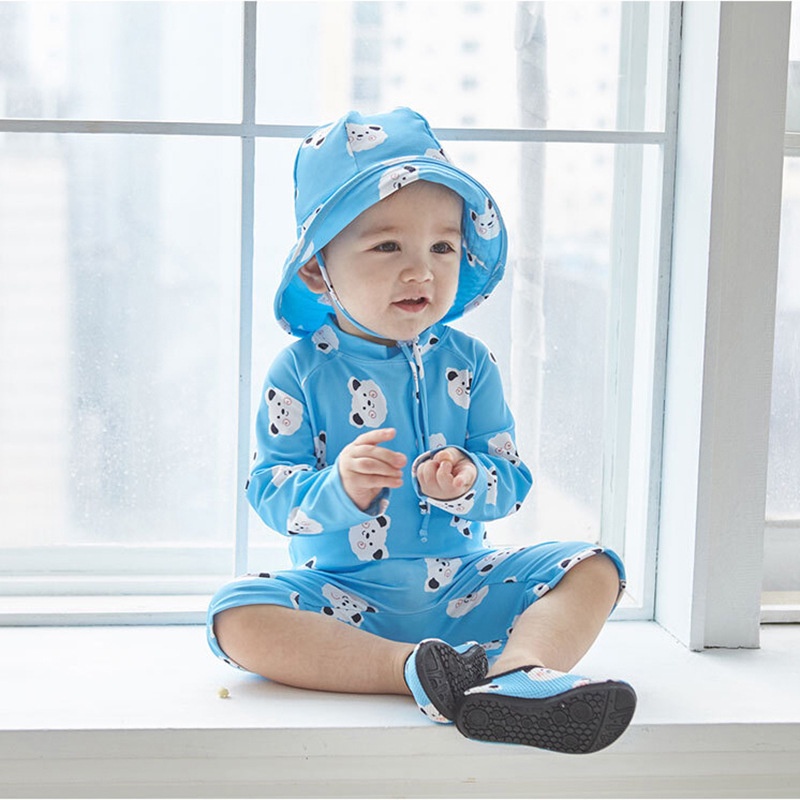 Bộ Đồ Bơi Liền Thân Tay Dài In Hình Cừu Hoạt Hình Dành Cho Bé Trai Gái 1-7 Tuổi