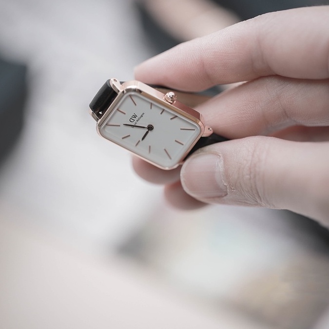 Combo Đồng Hồ Nữ Daniel Wellington Quadro Pressed Sheffield White & Vòng Tay DW Cuff V1 Chính Hãng - OtisWatch