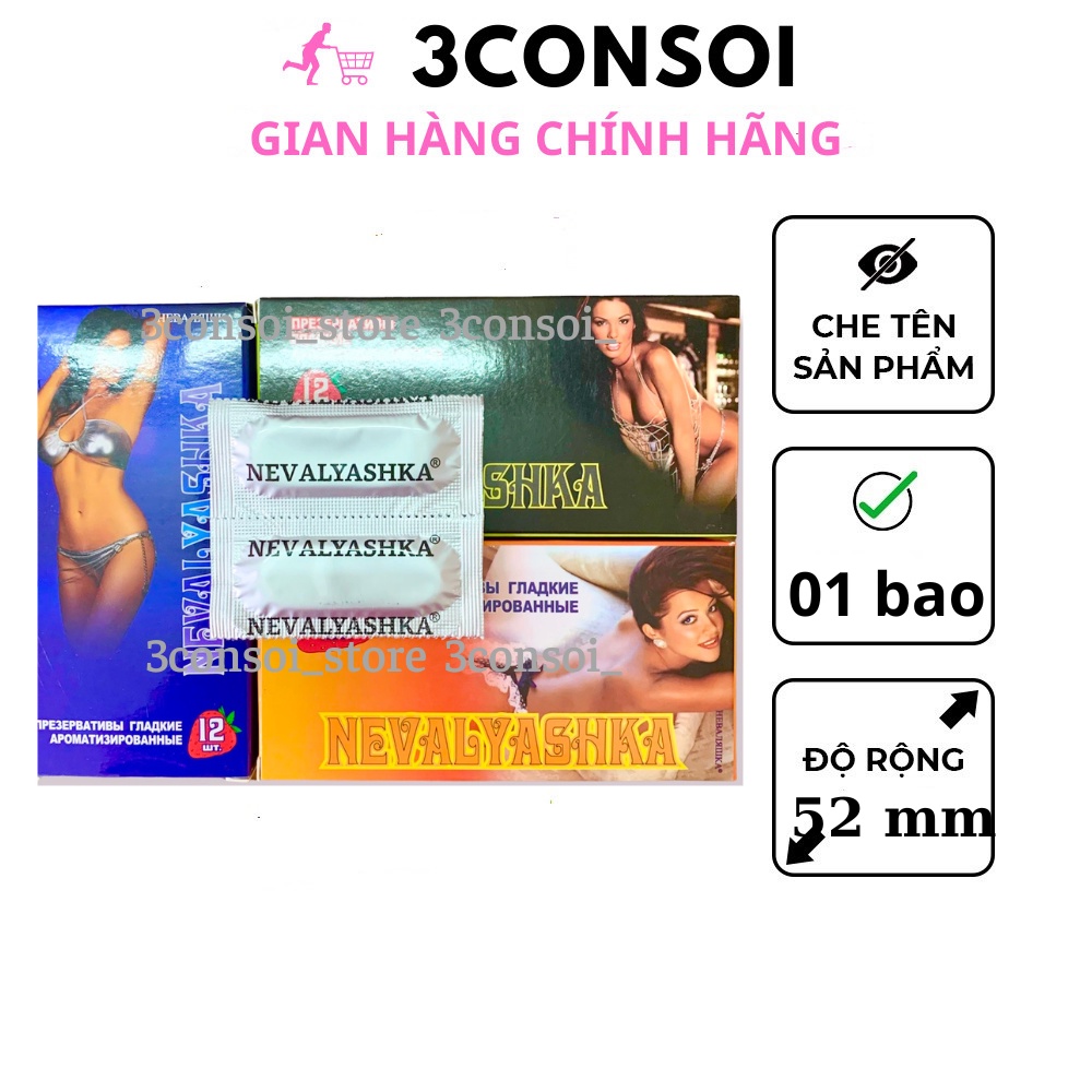 Bao cao su Nevalyashka chính hãng Nga, bao cao su trơn siêu mỏng 3in1, Lẻ 01 bcs