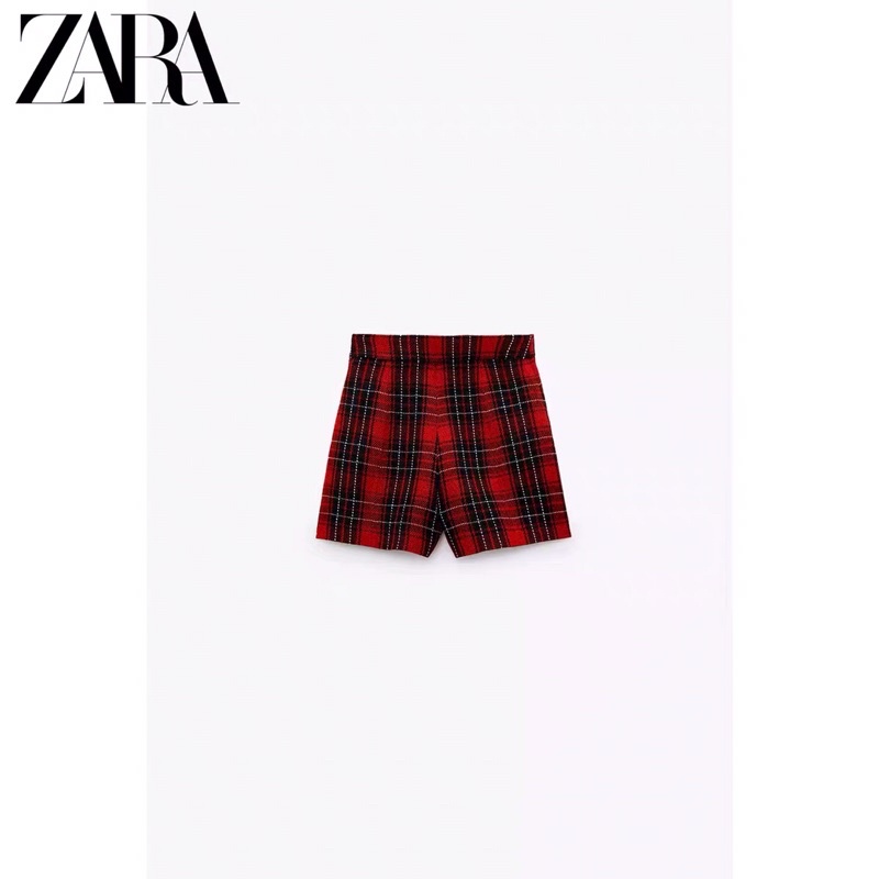Quần đùi ZARA kẻ caro đỏ, hàng NEW