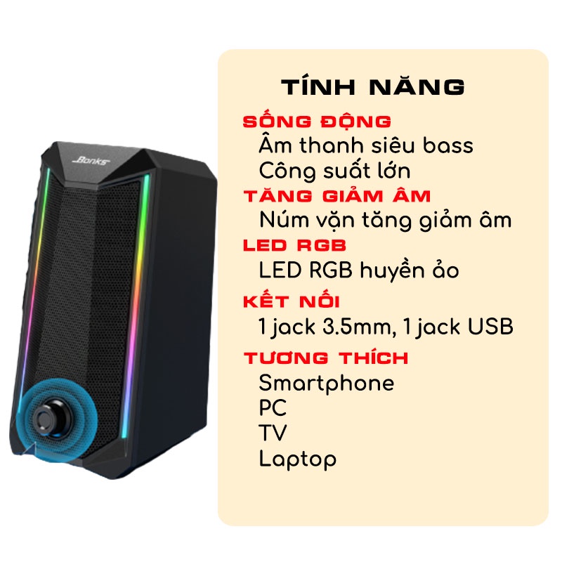 Loa máy tính Ggear SP301 loa vi tính mini để bàn gaming led siêu bass công suất lớn cho laptop pc điện thoại smartphone