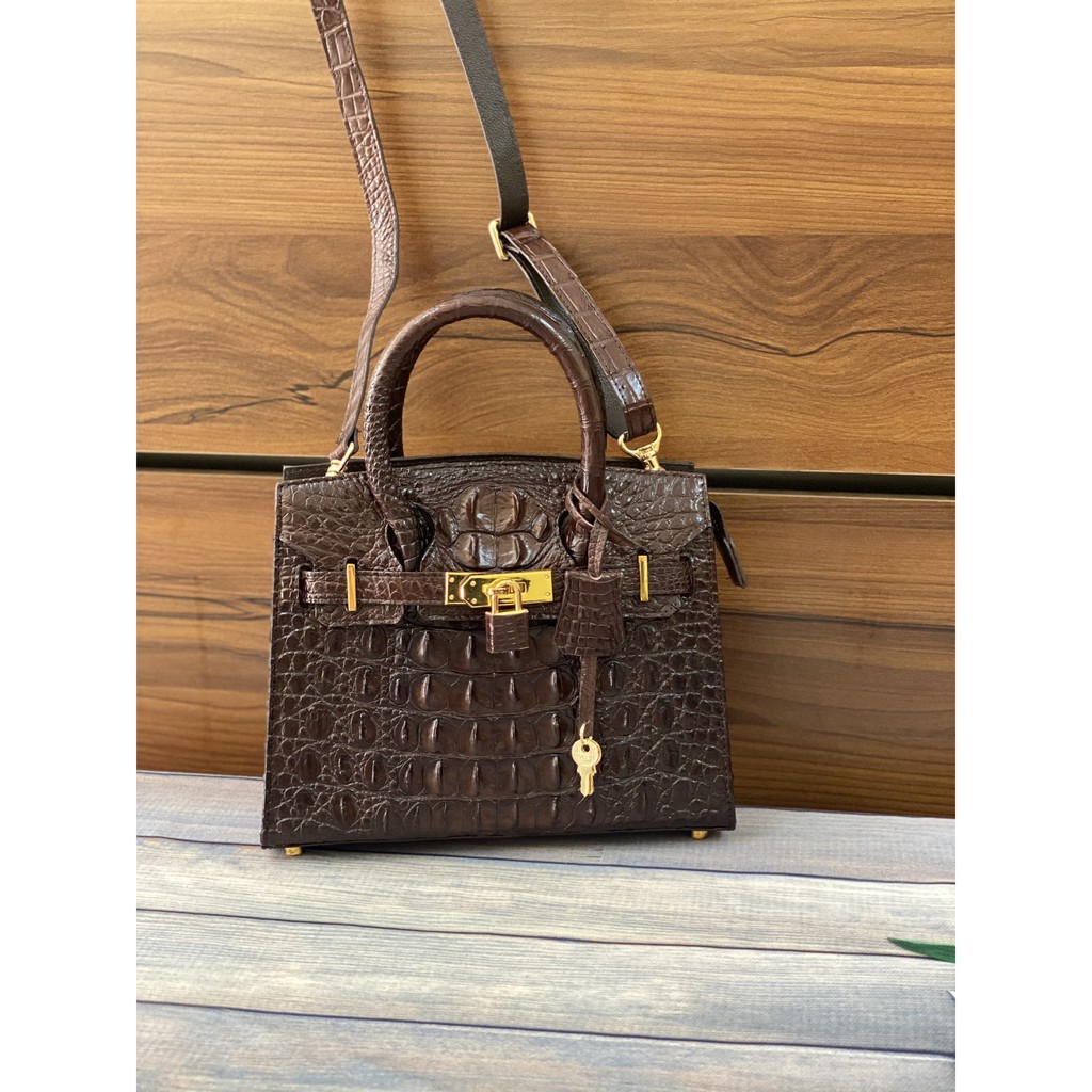 Túi xách nữ da cá sấu Luxlook màu NÂU 6 GÙ 25*22cm