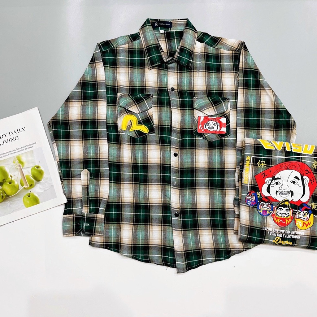 Áo sơ mi nam SORA dài tay vải nỉ caro to cao cấp logo in sau lưng túi trước from body đẳng cấp chuẩn nam thần SORA STORE