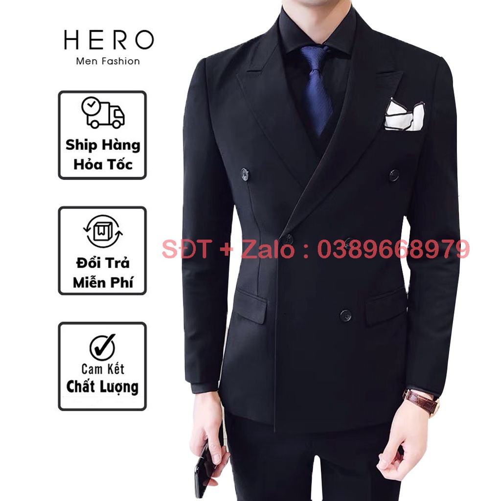 Bộ Vest Nam Cao Cấp  6 Cúc Màu Đen, Suit Nam Hàn Quốc Cao Cấp 6 khuy Fom Ôm Đẹp, Chất Vải Sịn