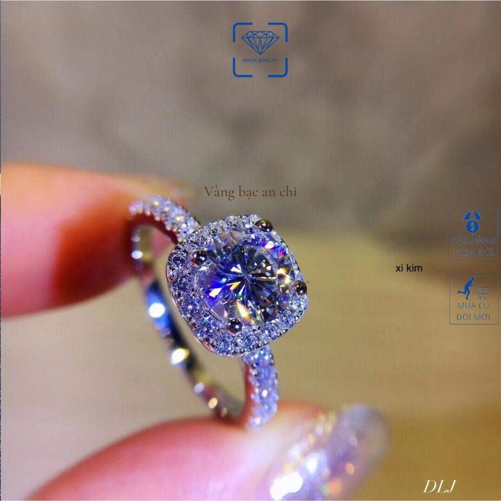 Nhẫn nữ xi mạ bạch kim mặt đá vuông, chuẩn bạc 925 cao cấp - Anchi jewelry