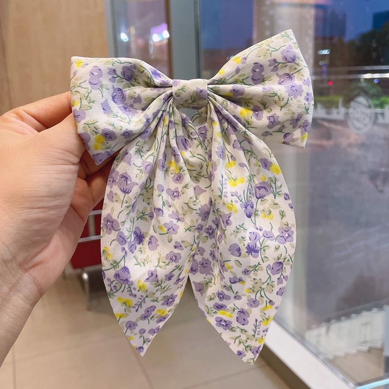 Dây Buộc Tóc Nơ Dài Vải Voan In Hoa Nhỏ Xinh Xắn Thời Trang Hàn Quốc
