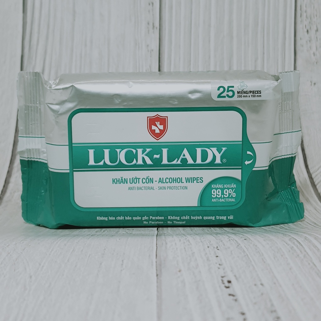 Khăn ướt Cồn Cao Cấp Lucky Lady 25 Tở Kháng Khuẩn 99,9% Không Bảo Quản