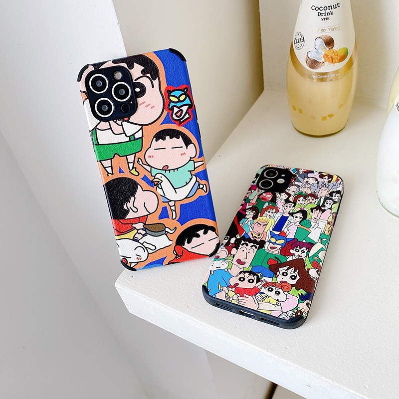 Ốp Điện Thoại Da Họa Tiết Crayon Shin-chan Cho iPhone 7 8 Plus X XS 11 XR 12 13 Pro Max