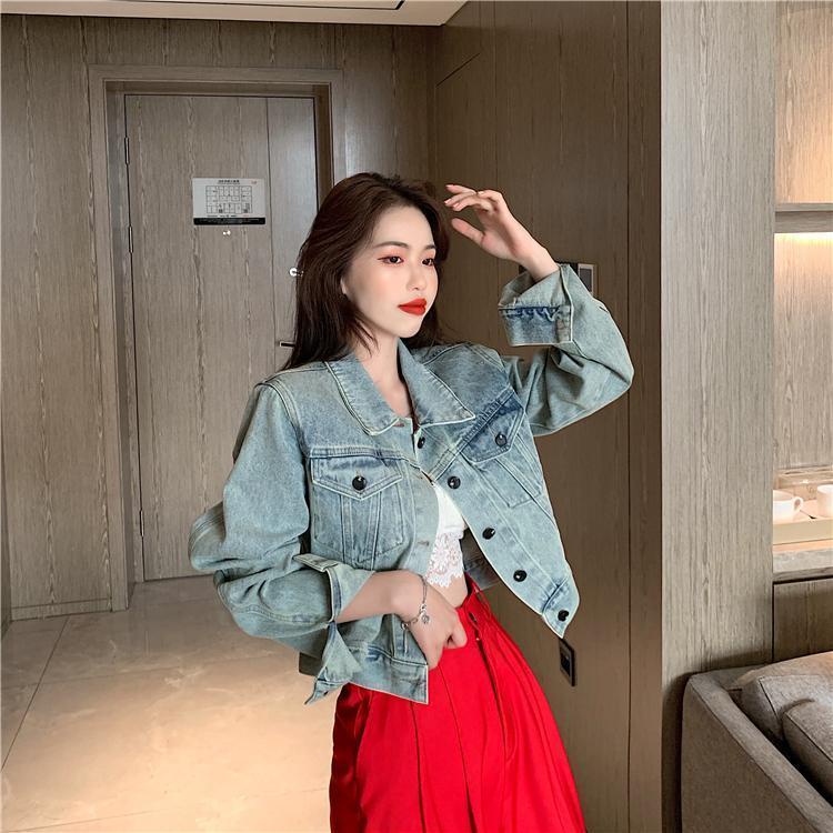 Áo Khoác Denim Dài Tay Phong Cách Hong Kong Cổ Điển Thời Trang Mới Cho Nữ