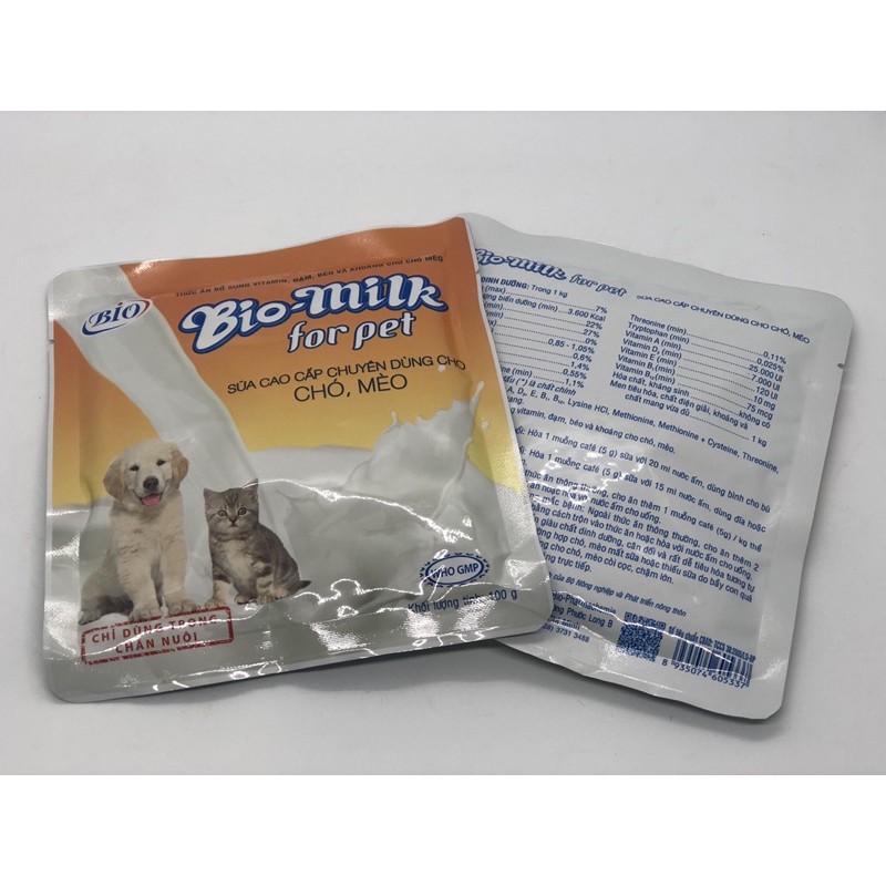 Sữa cao cấp chuyên dùng cho chó mèo BIO MILK bổ sung vitamin, đạm, béo và khoáng - gói 100g