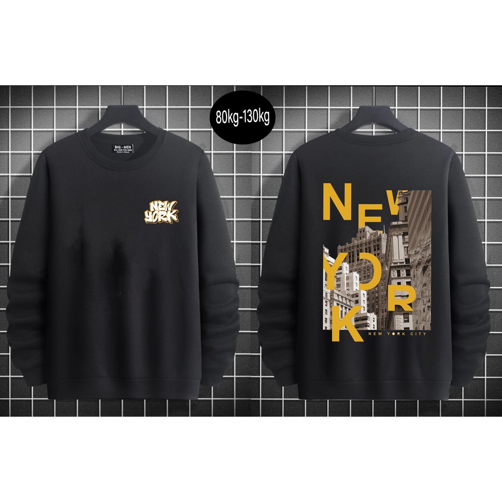 [bigsize] Áo sweater màu đen in hình 2 mặt đẹp bigsize nam 80-130kg