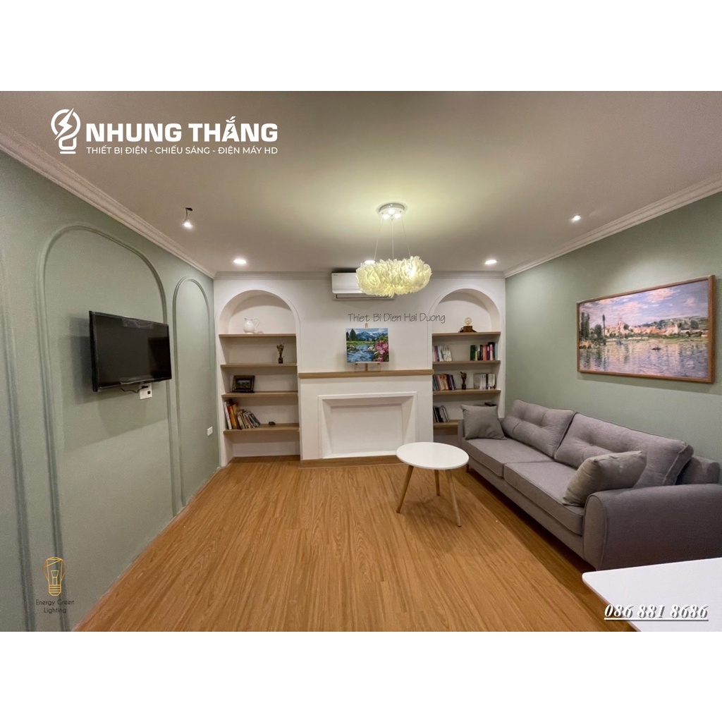 Đèn Chùm Lông Vũ Vòng Tròn 50cm Phong Cách Bắc Âu Decor Lighting - 3 Chế Độ Ánh Sáng - Phòng khách phòng ngủ sang trọng