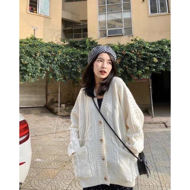 [RẺ VÔ ĐỊCH] Áo cardigan len nữ vặn thừng Nono Cheapy ghi hồng đỏ nâu trắng be  phom rộng cài cúc hàn quốc