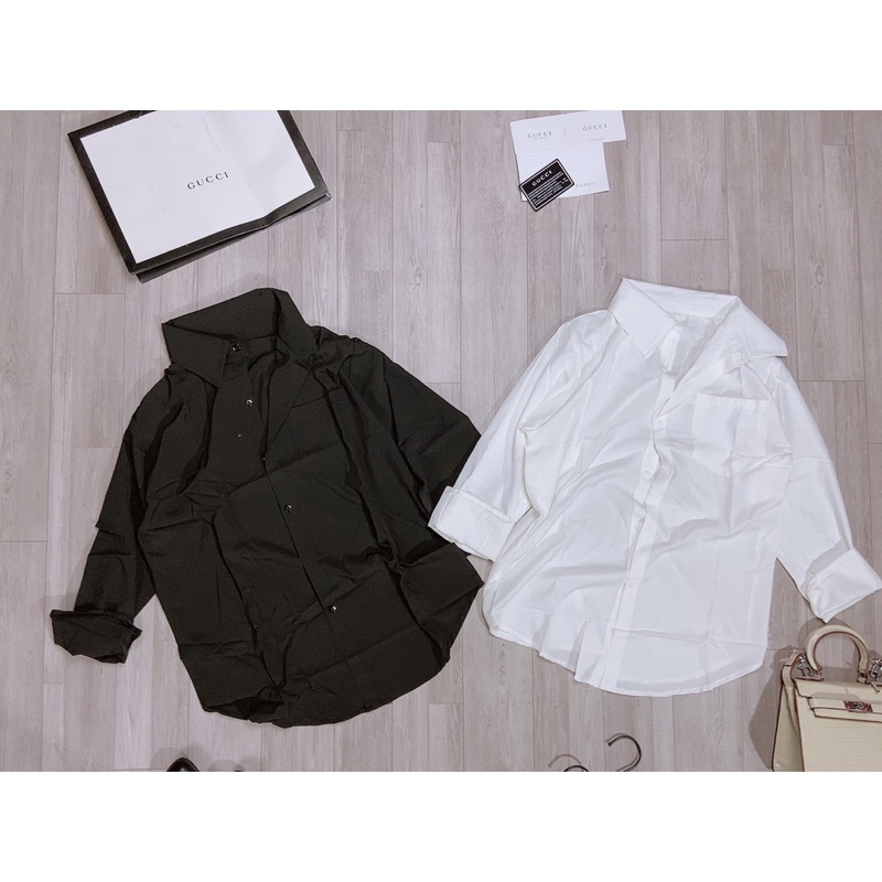 Sơ mi lụa đen dáng rộng Sơ mi trắng đen dáng thụng chất lụa