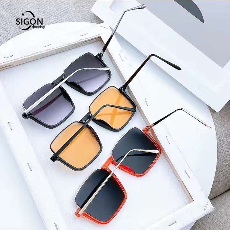 Mát Kính gọng vuông khung viền nửa chống tia UV nhiều màu tùy chọn dành cho phái nữ