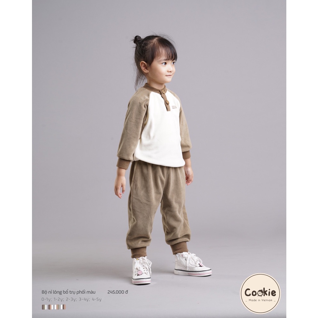 Bộ nỉ lông bổ trụ phối màu cookie dành cho bé trai bé gái thời trang thu đông ấm áp cao cấp