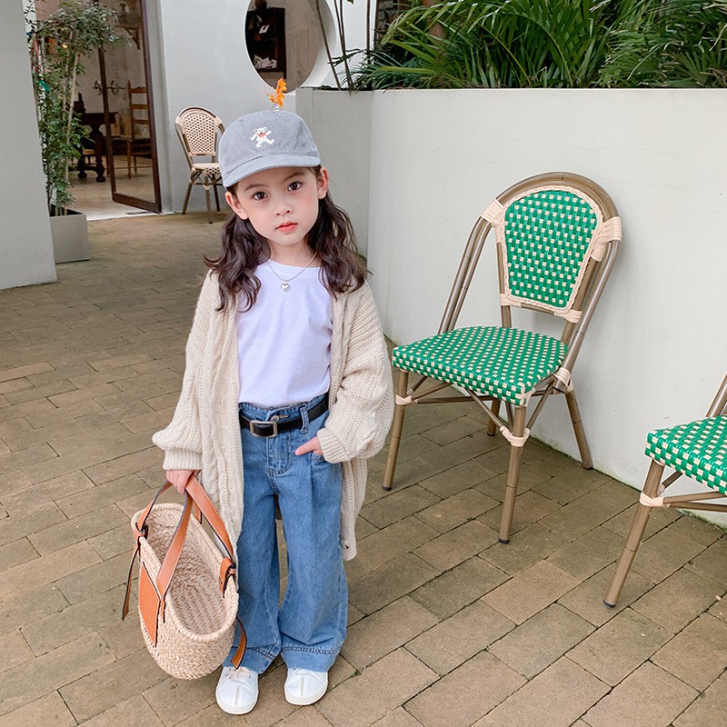 Quần jean ống rộng có thắt lưng phong cách Hàn Quốc thời trang mùa thu sành điệu cho nữ